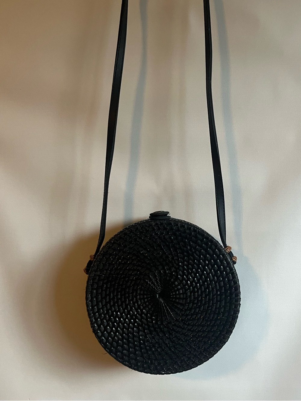 Black Round Woven Crossbody Bag